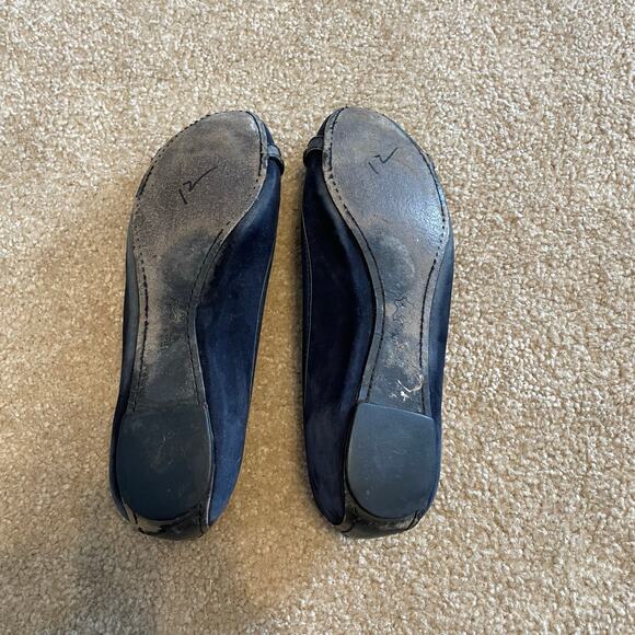 Tory Burch Black Suede Ballet Flats Big Logo SZ 8.5 Classic Designer Shoes - Picture 4 of 10